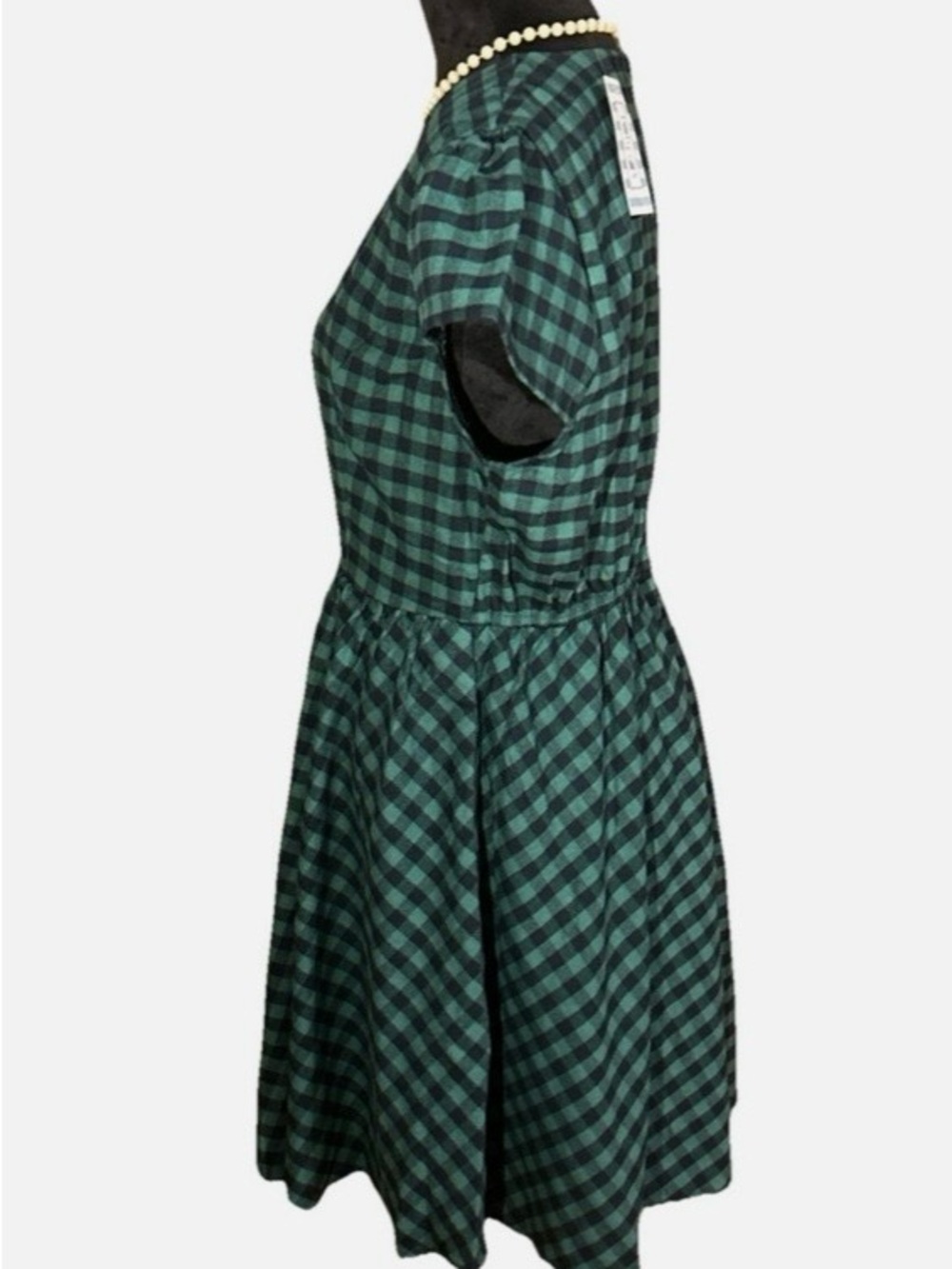 Tulip B NWT Green Gingham Short-Sleeve Fit & Flare Dress - Picture 3 of 11